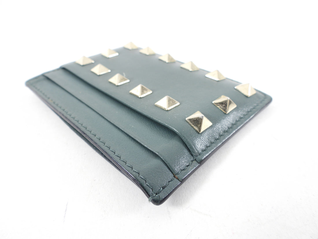 Valentino Rock Stud Sage Green Leather Card Holder