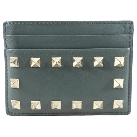 Valentino Rock Stud Sage Green Leather Card Holder