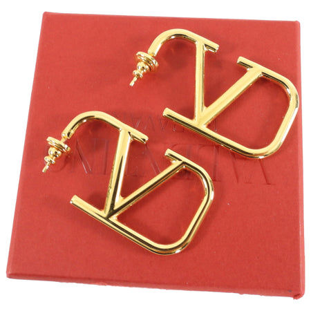 Valentino Goldtone Metal V Logo Earrings