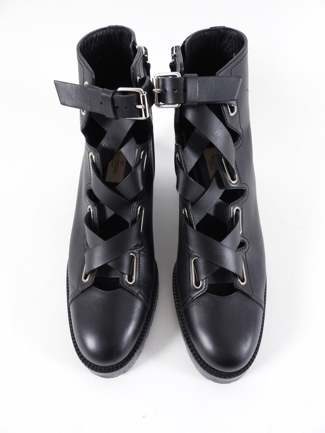 Valentino Black Leather Laced Ankle Boots - 40