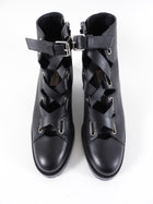Valentino Black Leather Laced Ankle Boots - 40