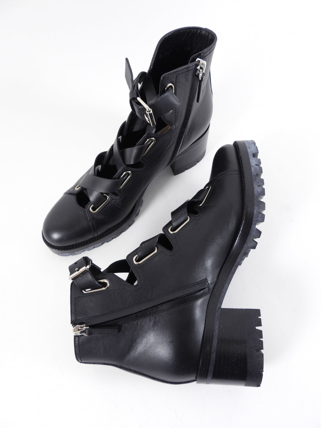 Valentino Black Leather Laced Ankle Boots - 40