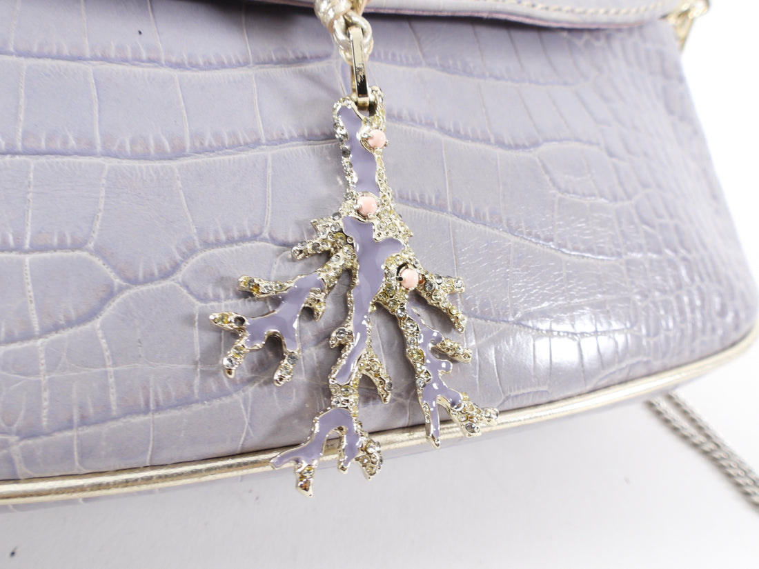 Valentino Pale Lilac Croc-Embossed Baguette Chain Bag