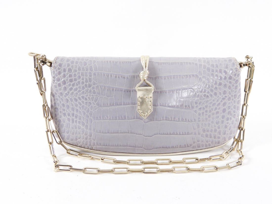 Valentino Pale Lilac Croc-Embossed Baguette Chain Bag