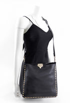 Valentino Garavani Black Grained Leather Rockstud Flip Lock Crossbody Messenger Bag