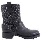 Valentino Black Leather Quilted Stud Moto Ring Boots - 36