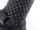 Valentino Black Leather Quilted Stud Moto Ring Boots - 36
