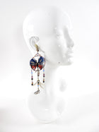 Valentino Blue Feather Boho Glass Beaded Butterfly Necklace / Earrings Set