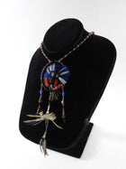 Valentino Blue Feather Boho Glass Beaded Butterfly Necklace / Earrings Set