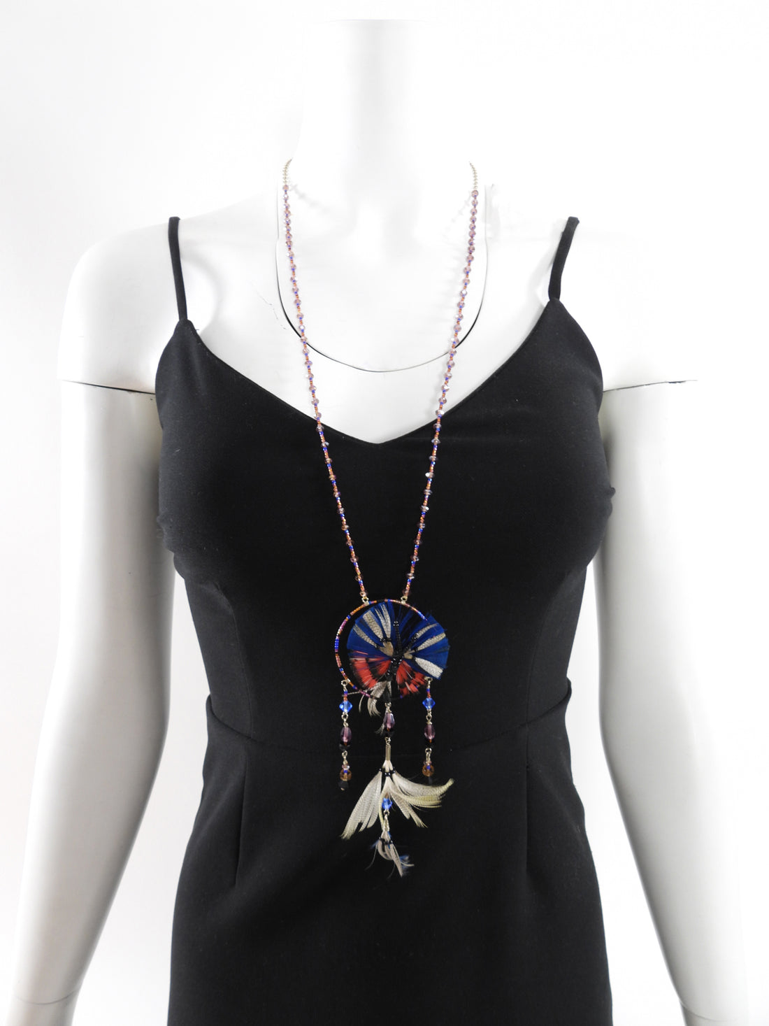 Valentino Blue Feather Boho Glass Beaded Butterfly Necklace / Earrings Set