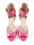 Valentino Cherry Pink Leather Rockstud Peep Toe Heels - 38.5