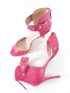 Valentino Cherry Pink Leather Rockstud Peep Toe Heels - 38.5