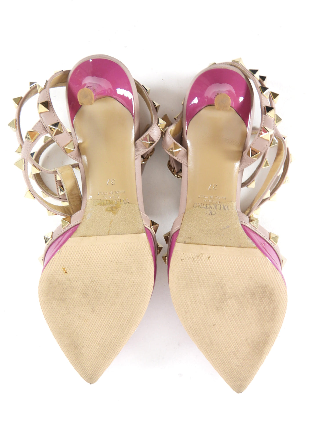 Valentino Magenta Patent Nude Rockstud Cage Heels - 37