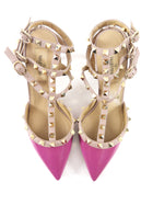Valentino Magenta Patent Nude Rockstud Cage Heels - 37