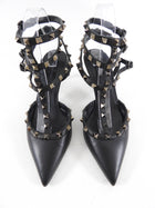 Valentino Rock Stud Noir Black Triple Cage Leather Heels - USA 7.5