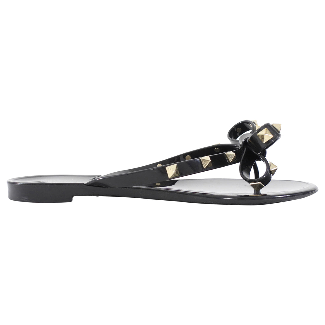 Valentino Black Rockstud Bow Flip Flop Thong Sandals - 37