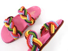 Valentino Garavani Pink Rockstud Rainbow Braided Rope Flat Sandal - 39