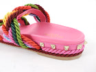 Valentino Garavani Pink Rockstud Rainbow Braided Rope Flat Sandal - 39