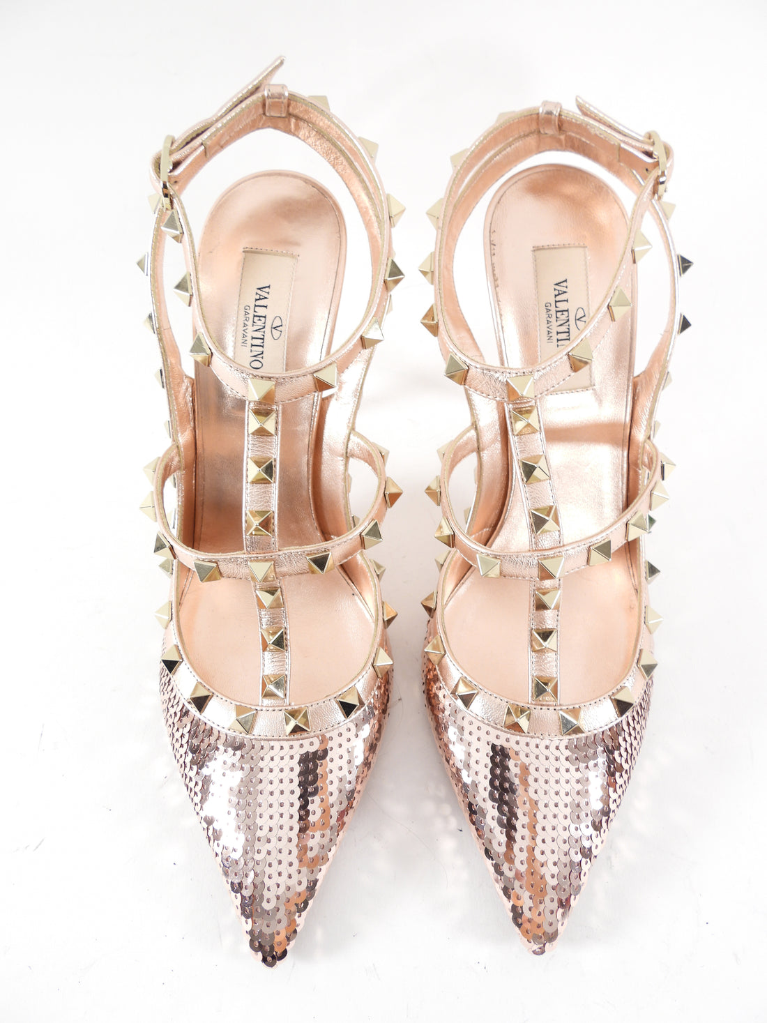 Valentino Rosegold Rockstud Sequin Cage Heels - 40 / 39