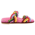 Valentino Garavani Pink Rockstud Rainbow Braided Rope Flat Sandal - 39