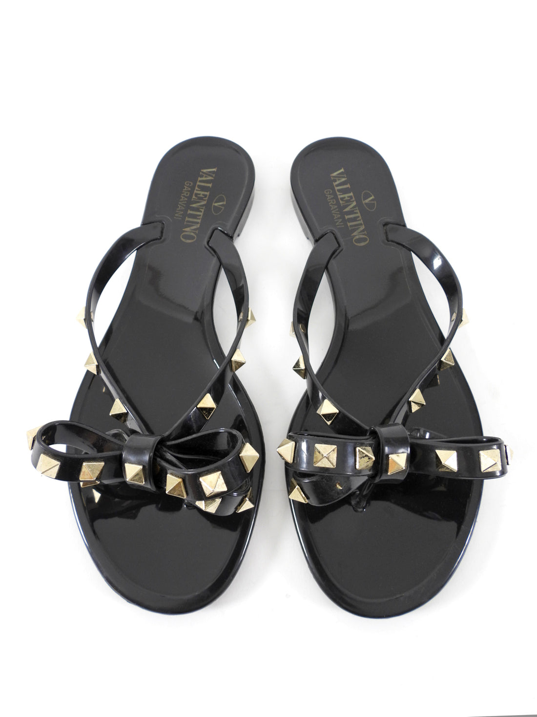 Valentino Black Rockstud Bow Flip Flop Thong Sandals - 37
