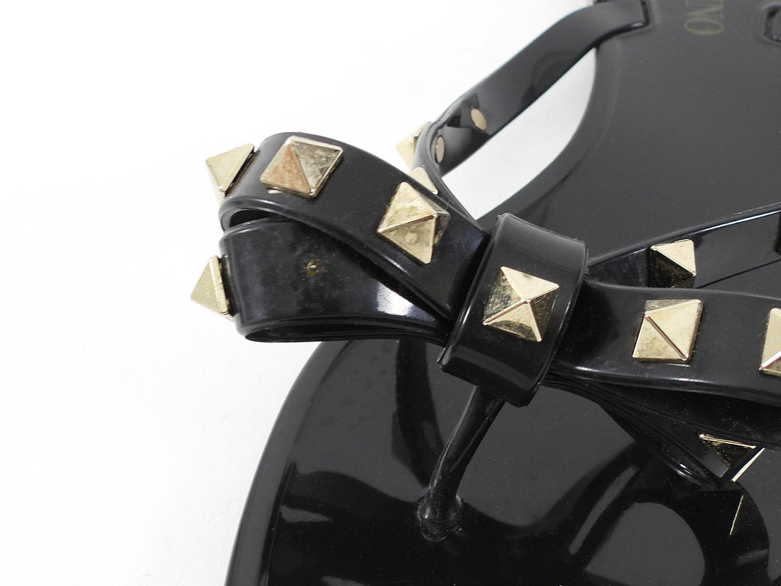 Valentino Black Rockstud Bow Flip Flop Thong Sandals - 37