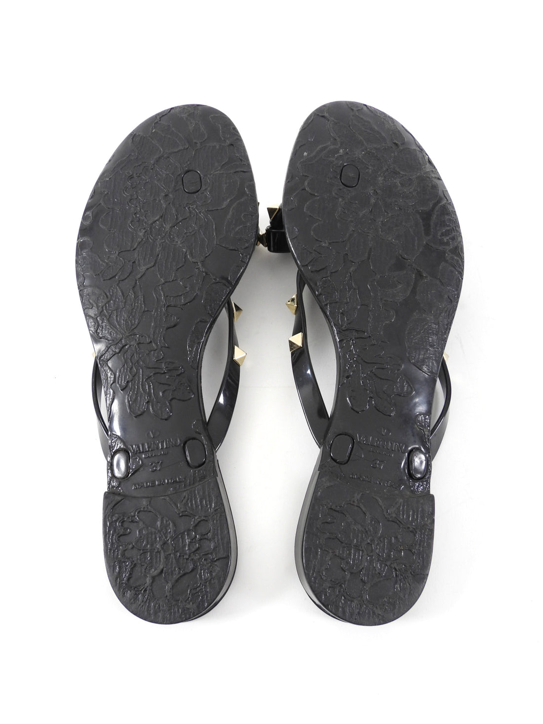 Valentino Black Rockstud Bow Flip Flop Thong Sandals - 37