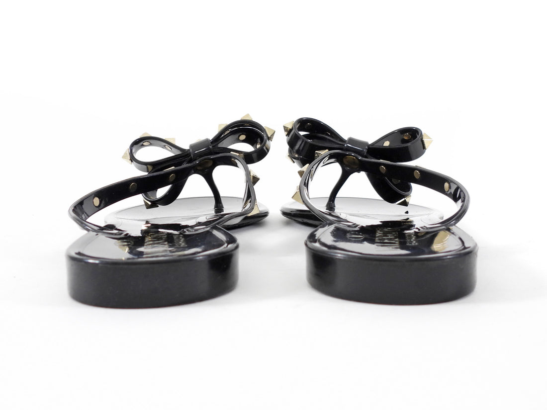 Valentino Black Rockstud Bow Flip Flop Thong Sandals - 37
