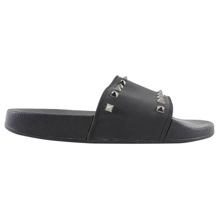 Valentino Rockstud Black Rubber Flat Pool Slides - 39