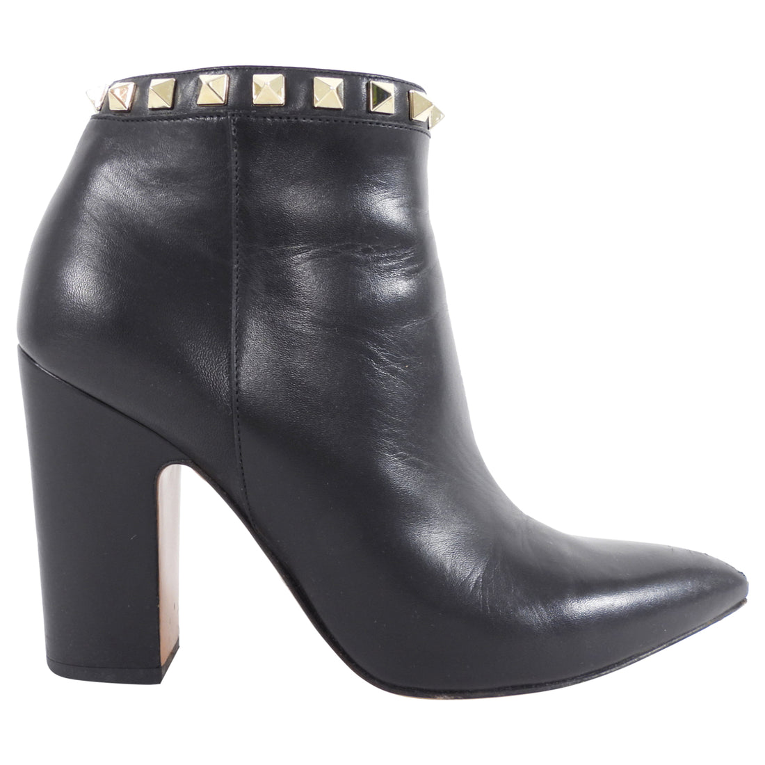 Valentino Black Leather Rockstud Zip Ankle Boot -36