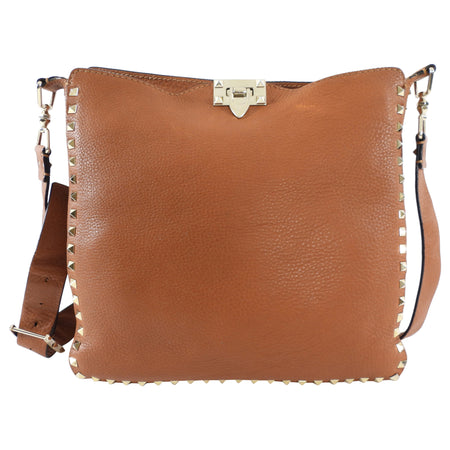 Valentino Rockstud Tan Brown Crossbody Messenger Bag