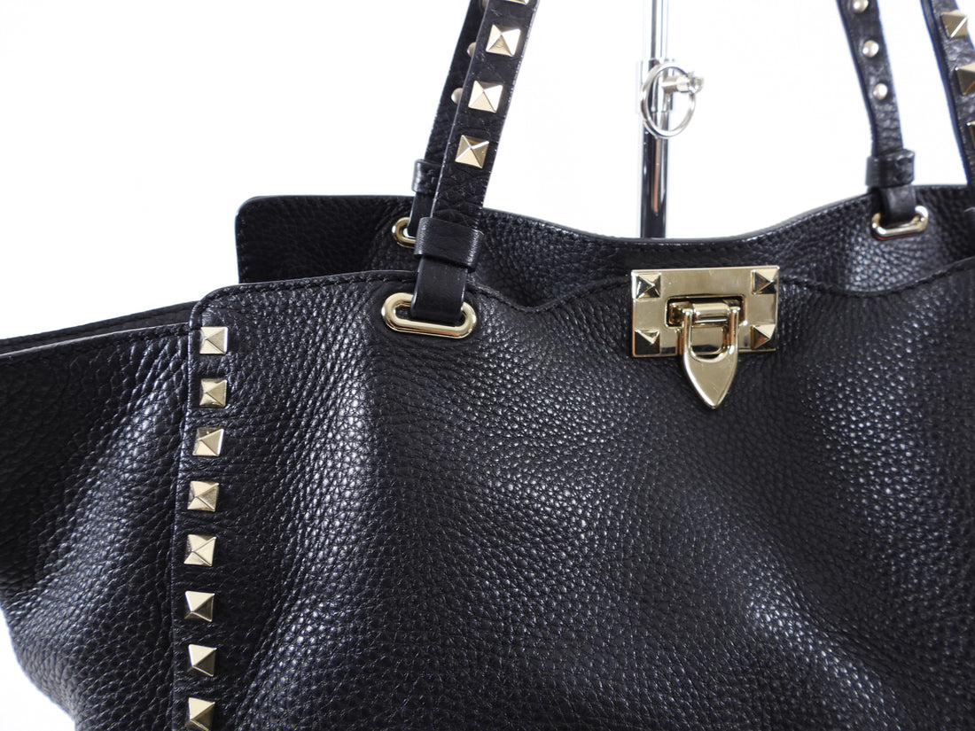 Valentino Rock Stud Black Leather Trapeze Bag