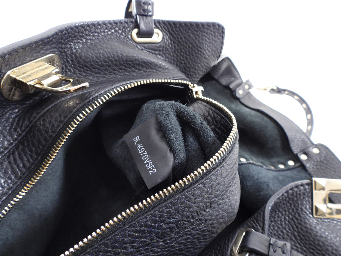 Valentino Rock Stud Black Leather Trapeze Bag