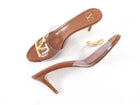 Valentino Brown Leather and Clear Vinyl V Logo Mules - 40