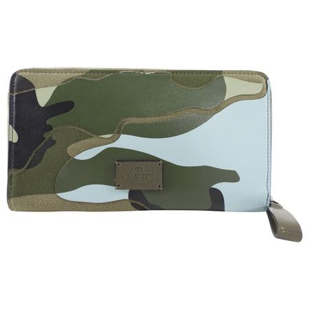 Valentino Army and Peach Camo Continental Zippy Wallet