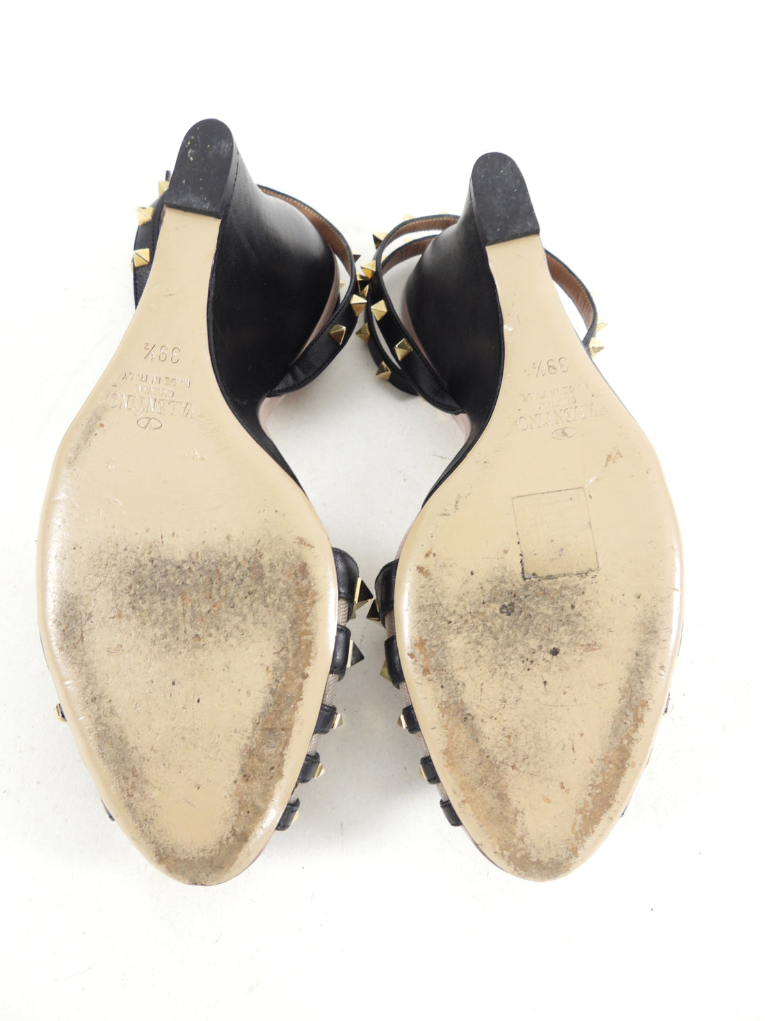 Valentino Rock Stud Black and Nude Wedge Sandals - EU39.5