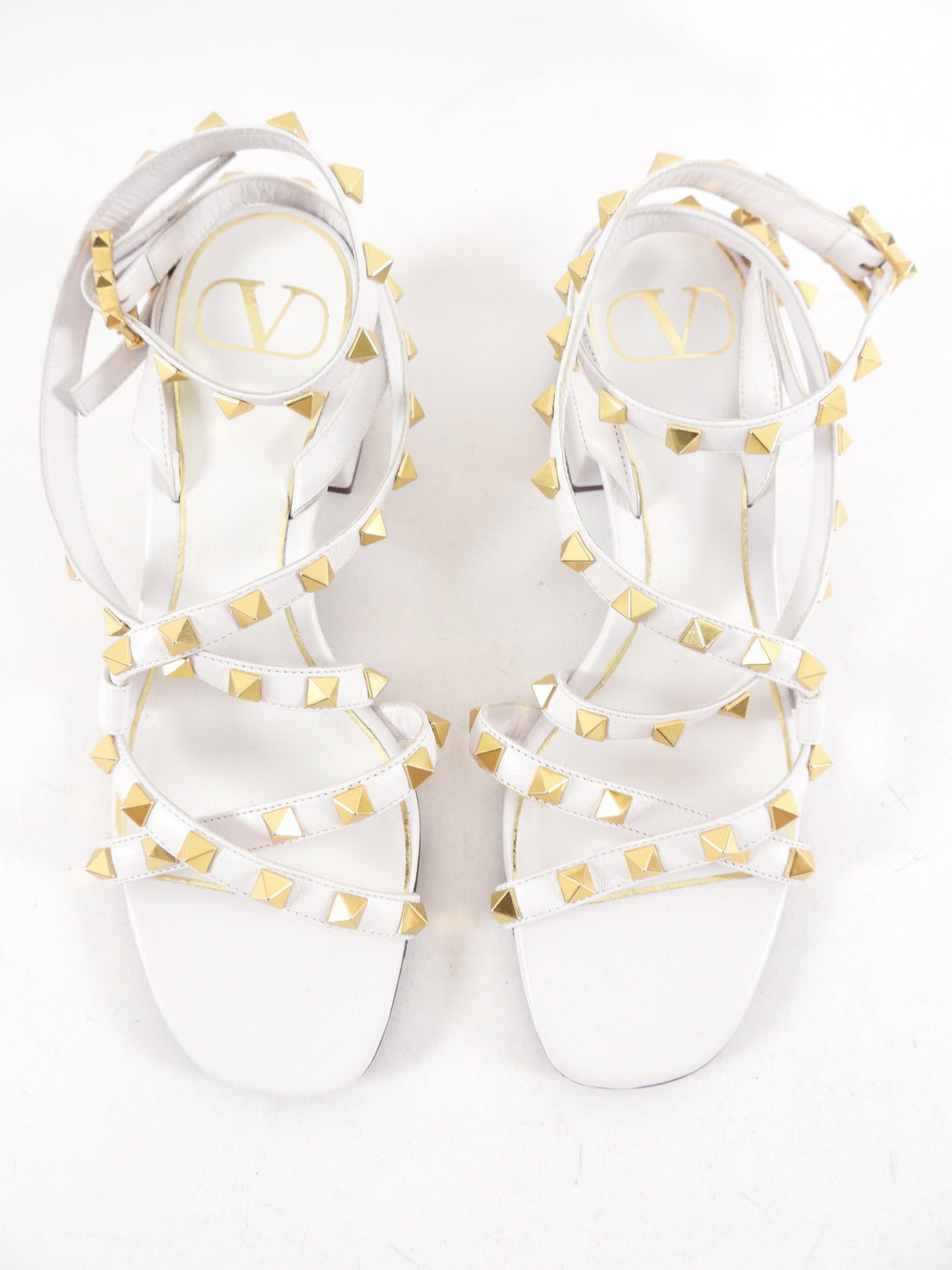 Valentino White Rock Stud Wrap Block Heel Sandals - 35