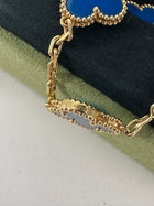 Van Cleef & Arpels 18K Yellow Gold Blue Agate Vintage Alhambra 5 Motif Bracelet