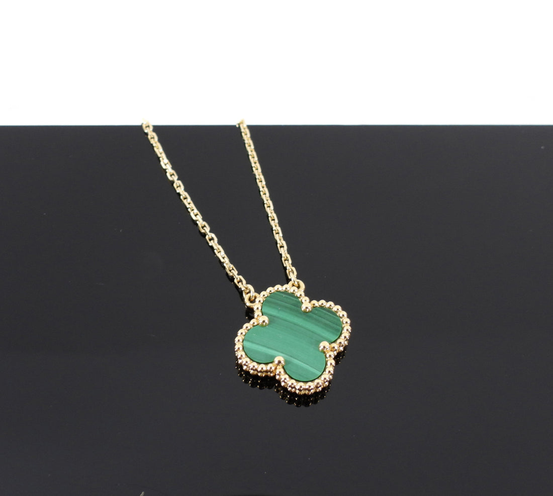 Van Cleef & Arpels 18k Yellow Gold Vintage Alhambra Malachite Necklace