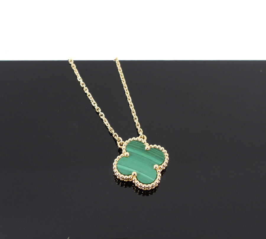 Van Cleef & Arpels 18k Yellow Gold Vintage Alhambra Malachite Necklace