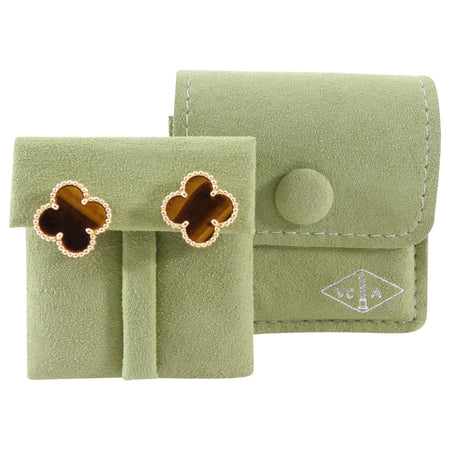 Van Cleef & Arpels 18k Yellow Gold Vintage Alhambra Tiger's Eye Earrings