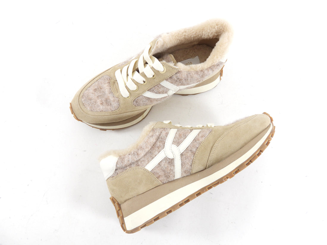 Veronica Beard Beige Valentina Shearling Sneaker - 7M