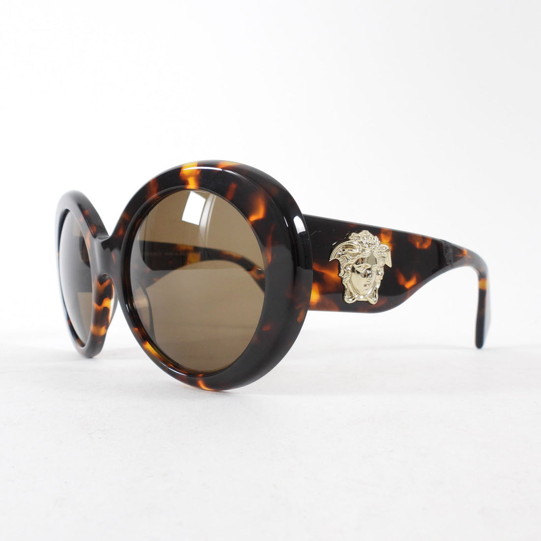 Versace Brown Oversized Round Medusa Tortoise Sunglasses