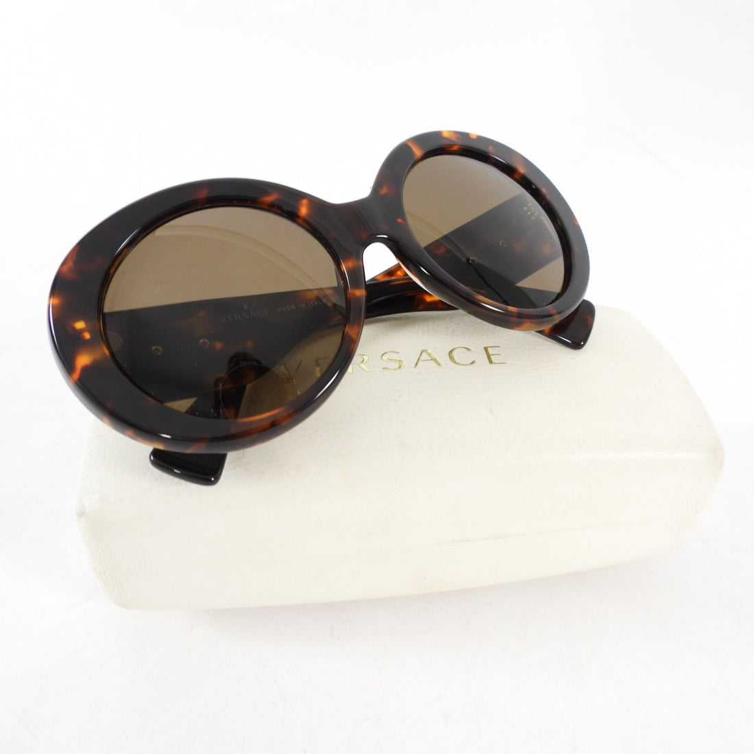Versace Brown Oversized Round Medusa Tortoise Sunglasses