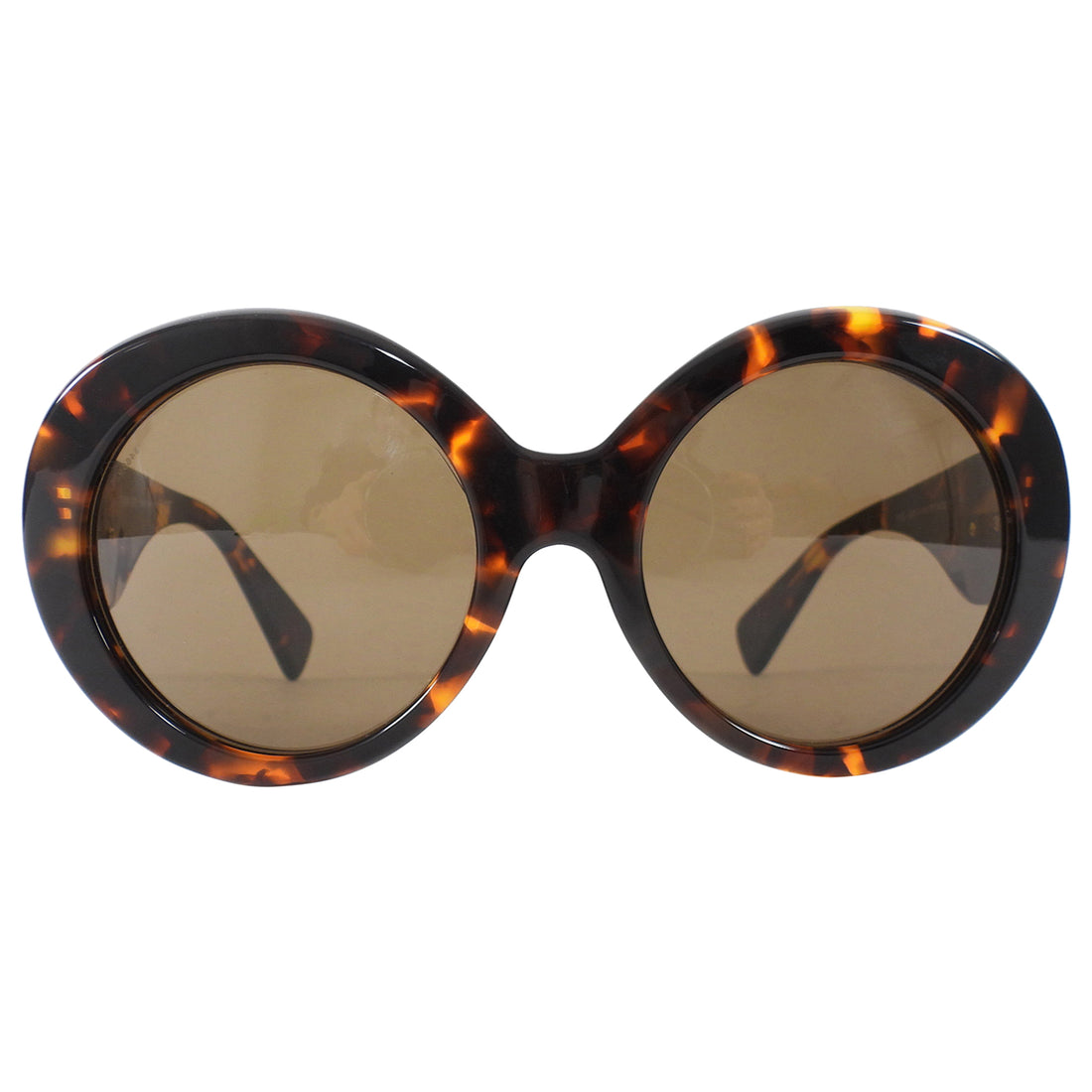 Versace Brown Oversized Round Medusa Tortoise Sunglasses