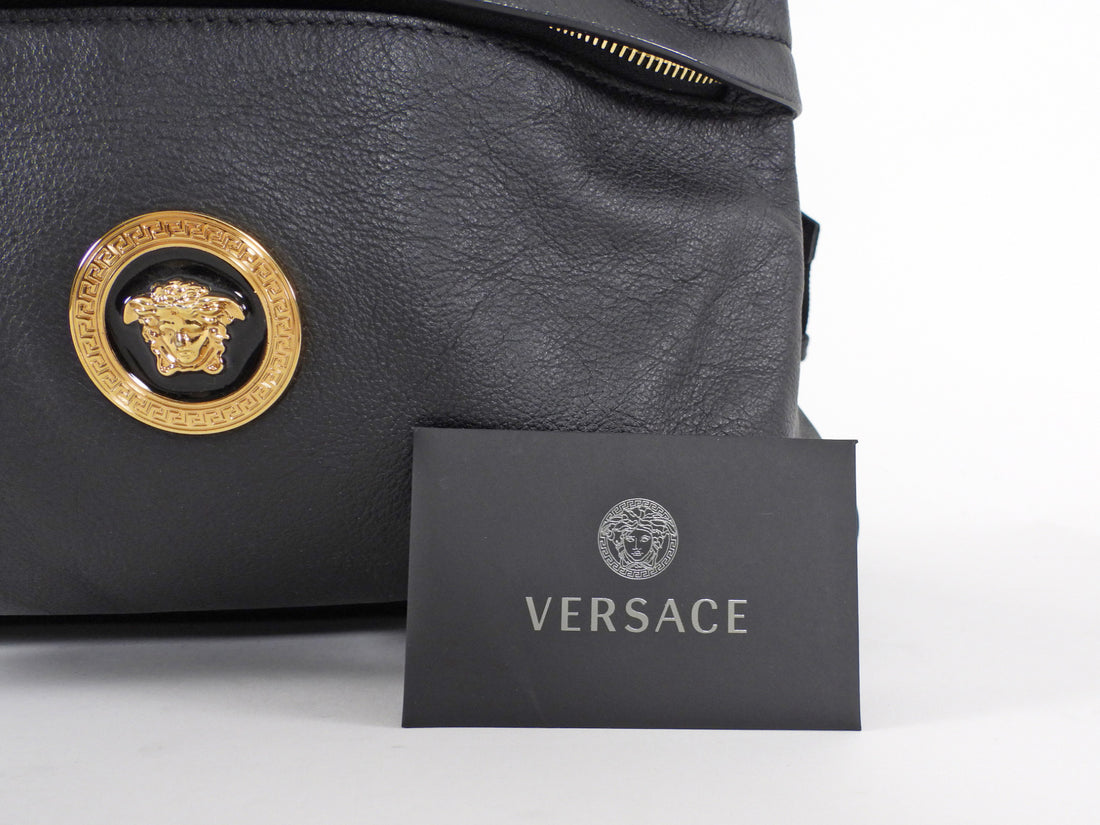 Versace Medusa Icon Black Calfskin Leather Unisex Backpack