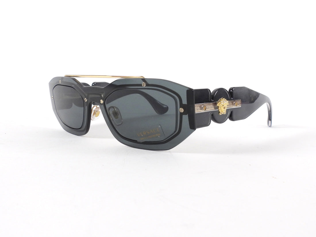 Versace MOD 2235 Medusa Icon Black Translucent Acetate and Goldtone Rectangle Sunglasses