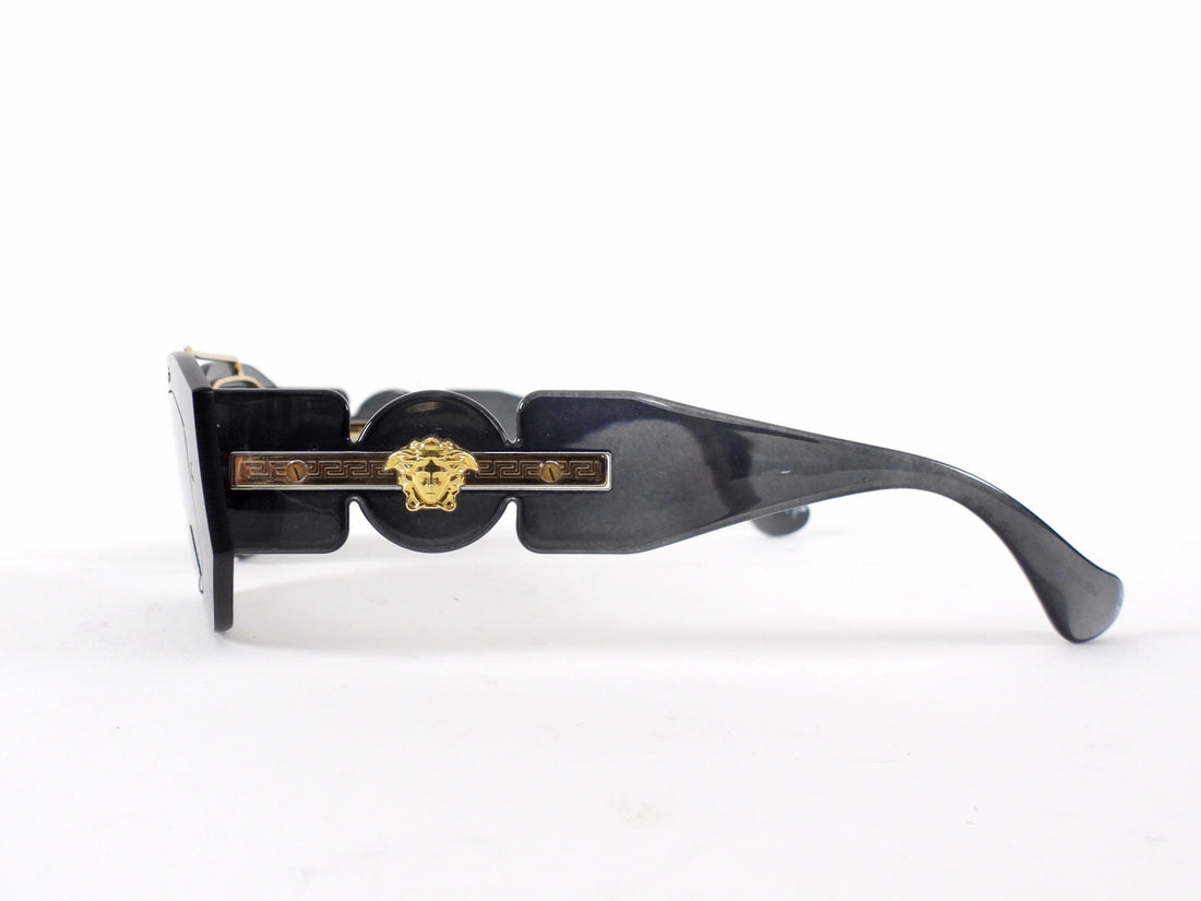Versace MOD 2235 Medusa Icon Black Translucent Acetate and Goldtone Rectangle Sunglasses