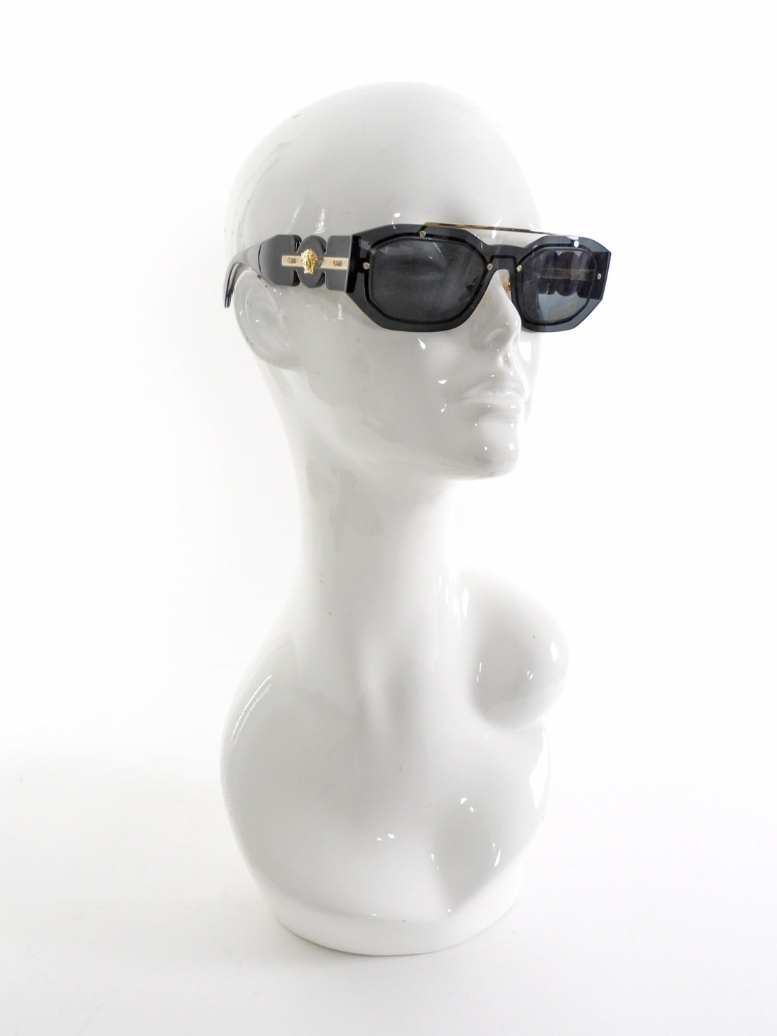 Versace MOD 2235 Medusa Icon Black Translucent Acetate and Goldtone Rectangle Sunglasses