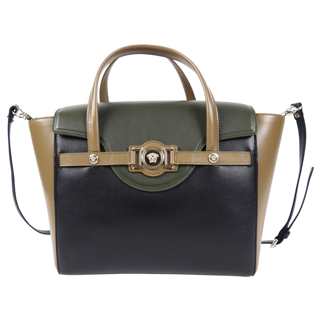 Versace Olive / Black Tricolor Two-Way Satchel Bag